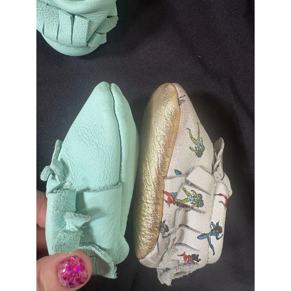 Freshly picked baby size 2 mint green blue moccasin shoes